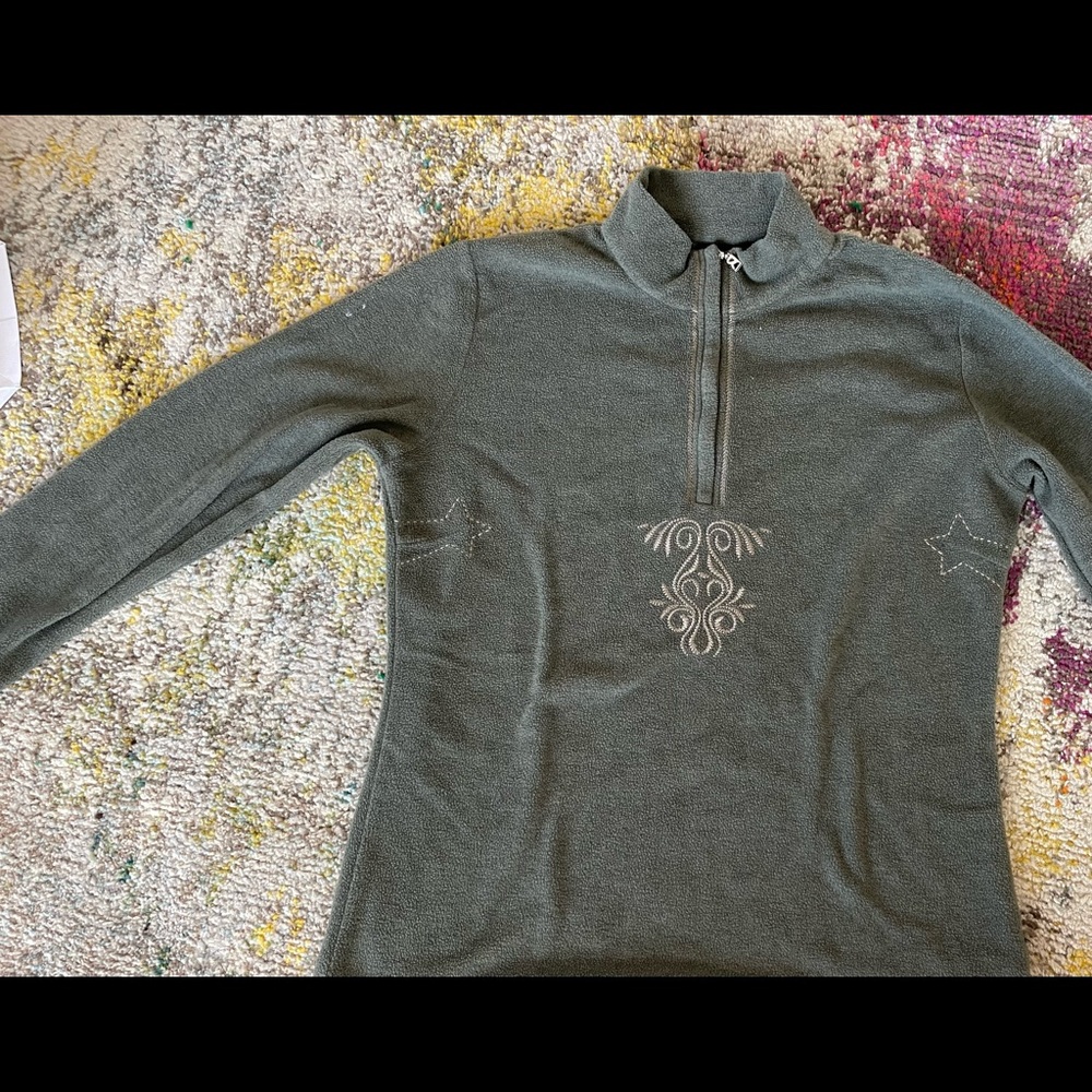 green olive fleece hand embroidered half zip